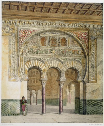The Gallery of the Court of Lions at the Alhambra, Granada, 1853 by Leon Auguste Asselineau